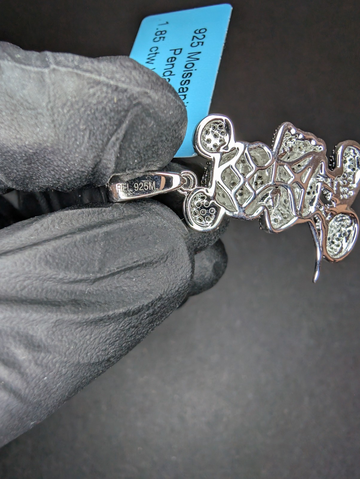 Solid 925 Sterling Silver Iced Out VVS D Moissanite Mickey Mouse Pendant