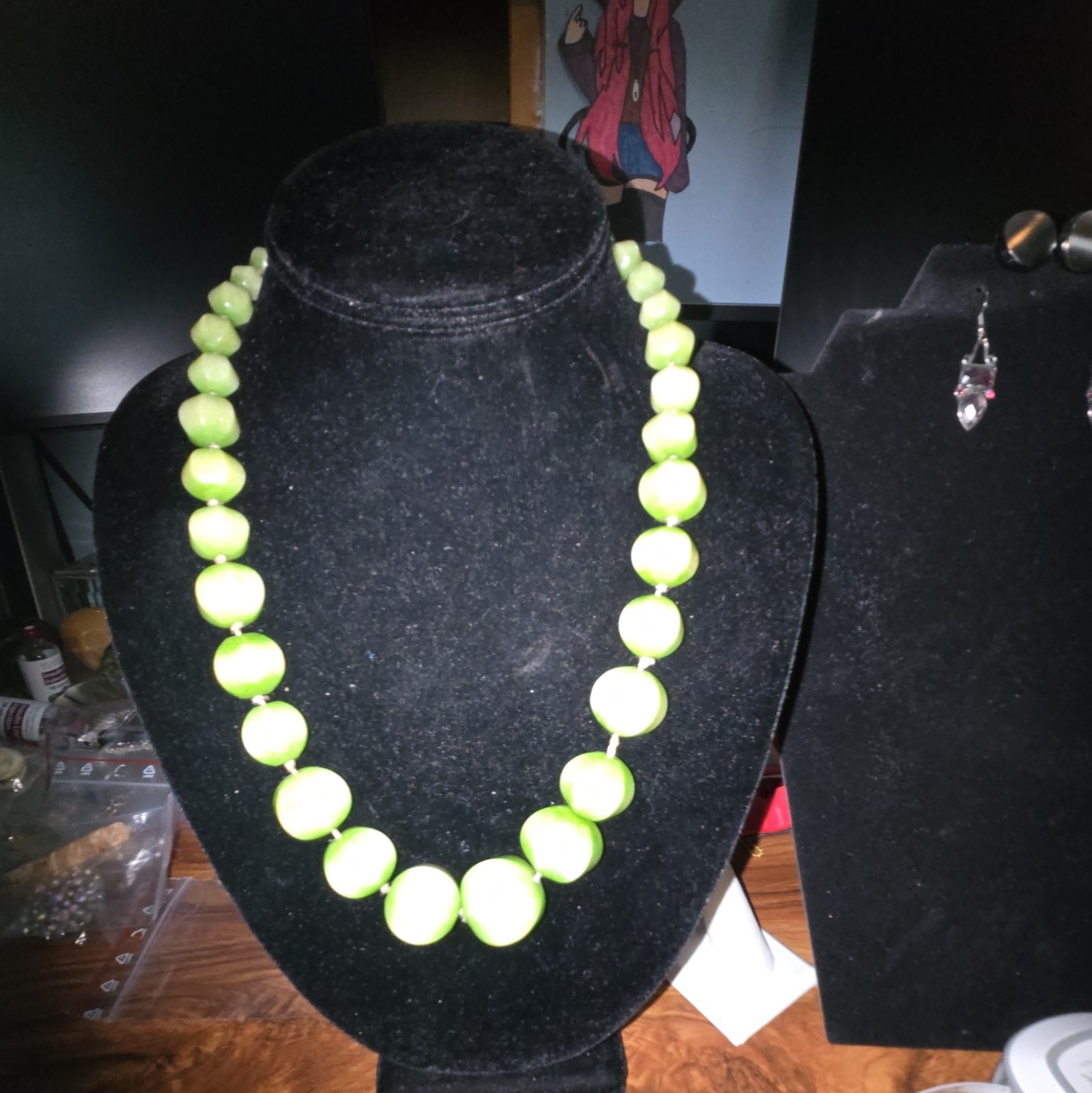 Jadeite Hand Beaded Cord Strand Necklace with Sterling Silver Hook Clasp