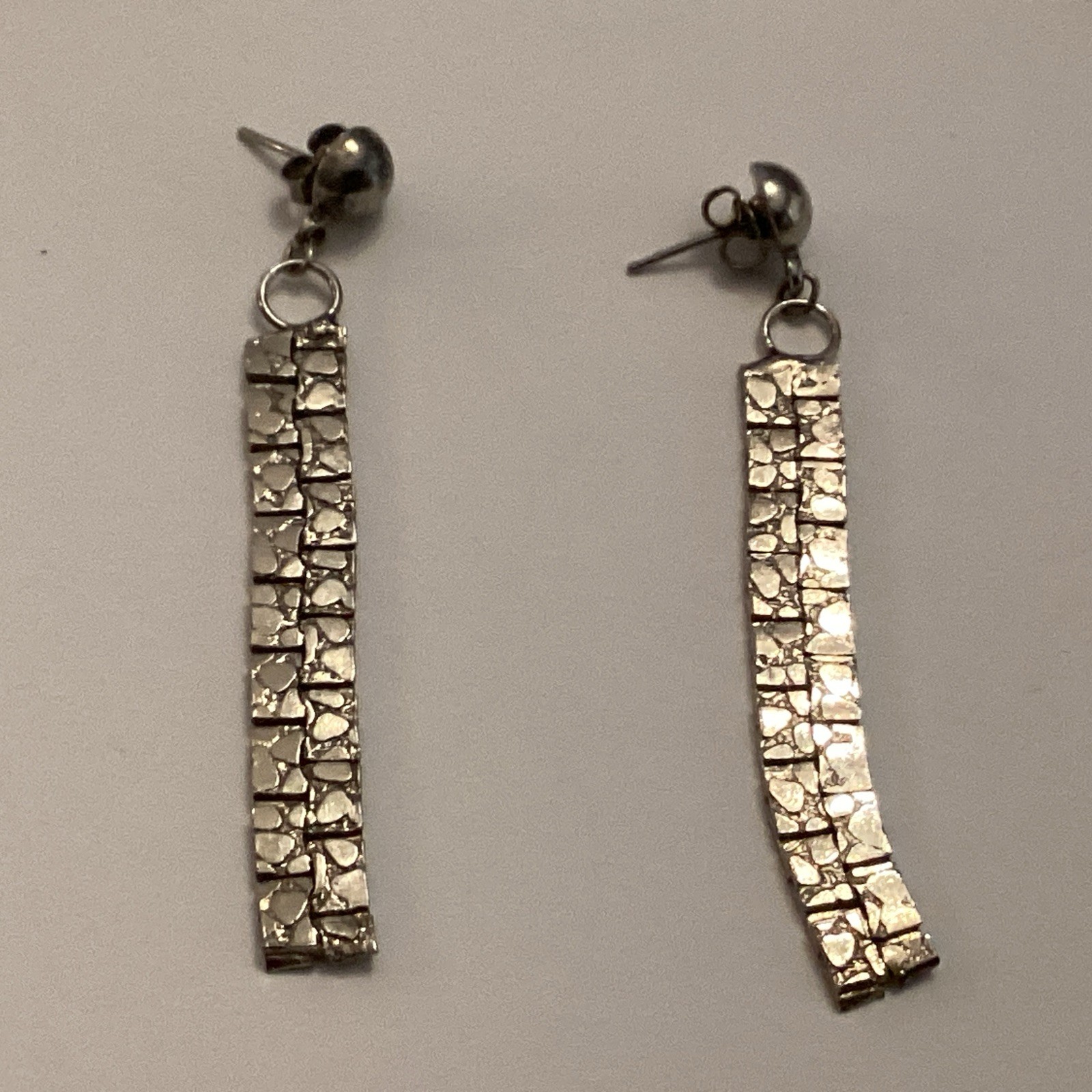 Thick Hammered Panel Sterling Silver Necklace W/Matching Dangle Earrings 49g