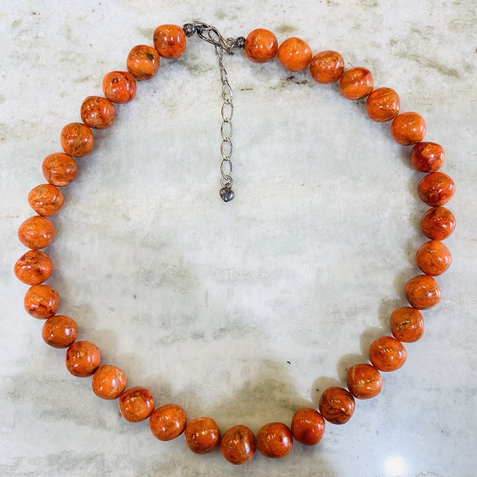 Orange Jasper Necklace JAY KING DTR Mine Finds 13mm Sterling Silver VTG 18″-20″