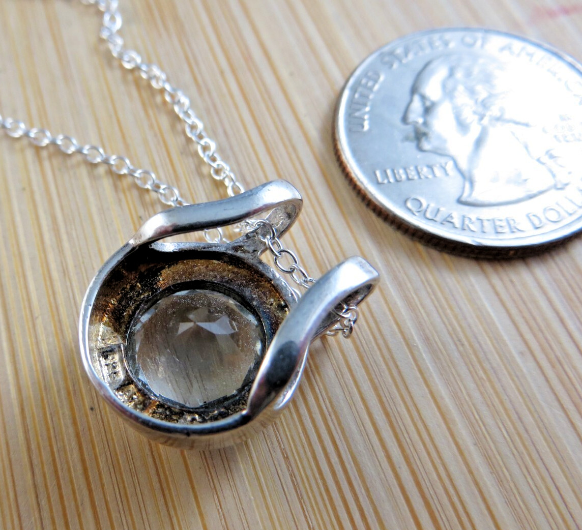 Very Light Blue Topaz Sterling Silver Round Pendant 18″Chain Necklace #586