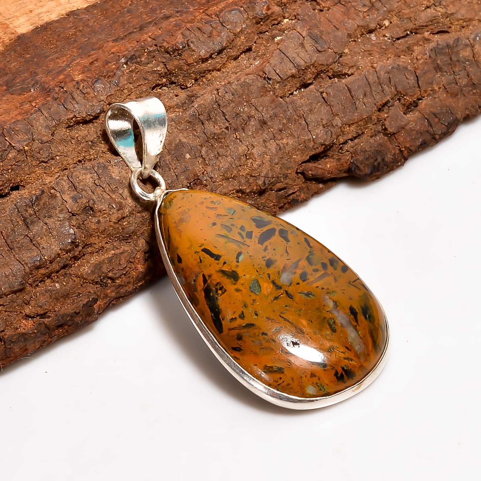 Natural German Mariam Jasper Gemstone 925 Sterling Silver Handmade Pendant 1.9″