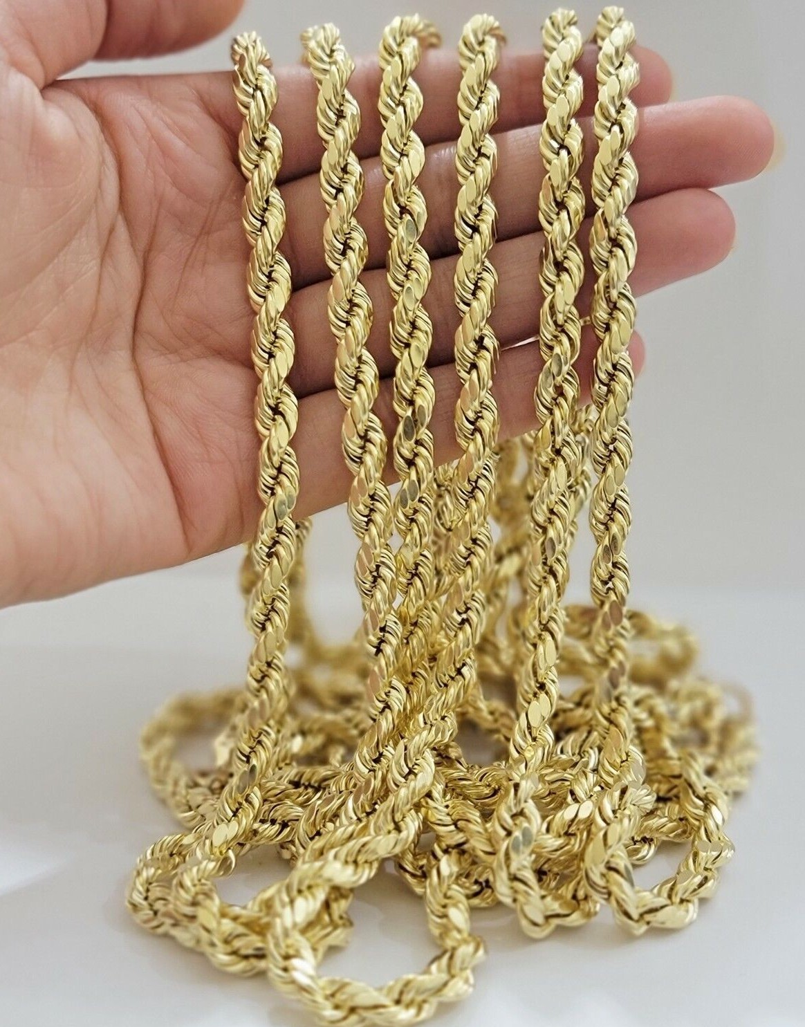 Real 10k Yellow Gold Rope Necklace 7mm Chain 18″-30″ Inch Diamond Cut, 10kt MENS