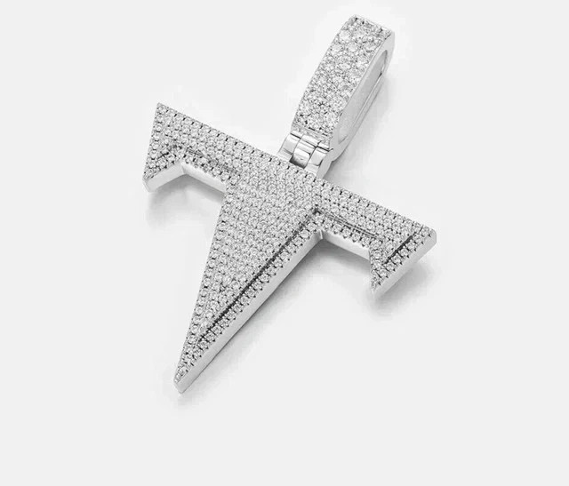 2 Ct Round Cut Real Moissanite Custom Letter Men’s Pendant 14K White Gold Plated