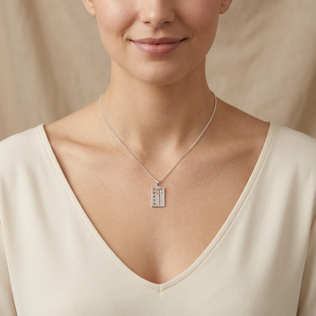 Sterling silver Charles Rennie Mackintosh pendant necklace with 18″ chain & box