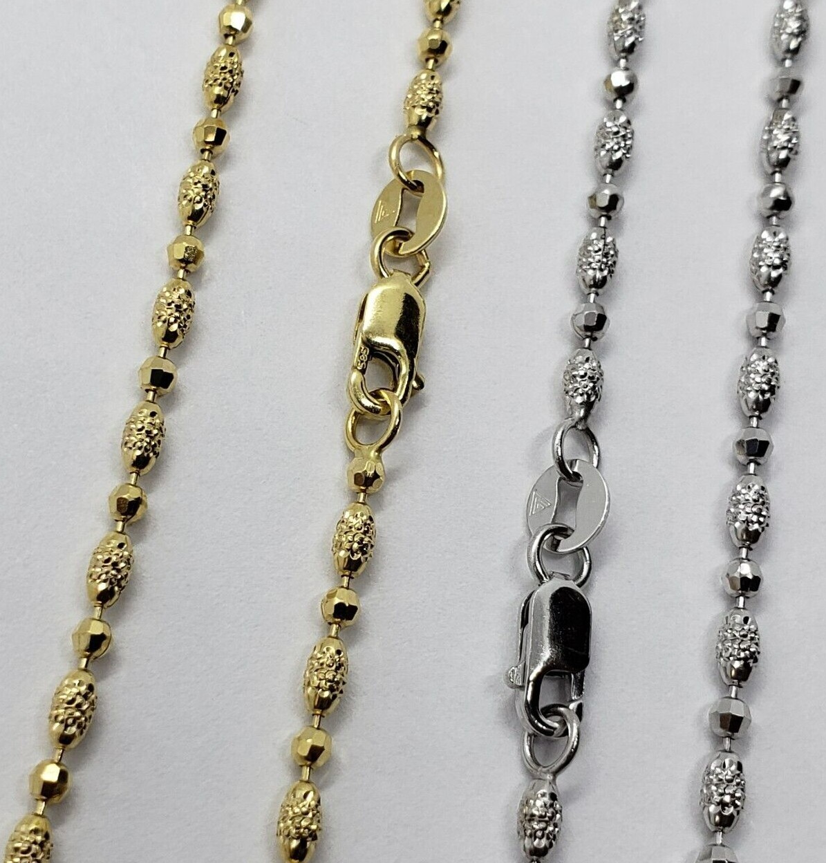 14k Solid Yellow White Gold D/C Bead Chain Necklace Men Women 2mm / 16″ ~ 24″