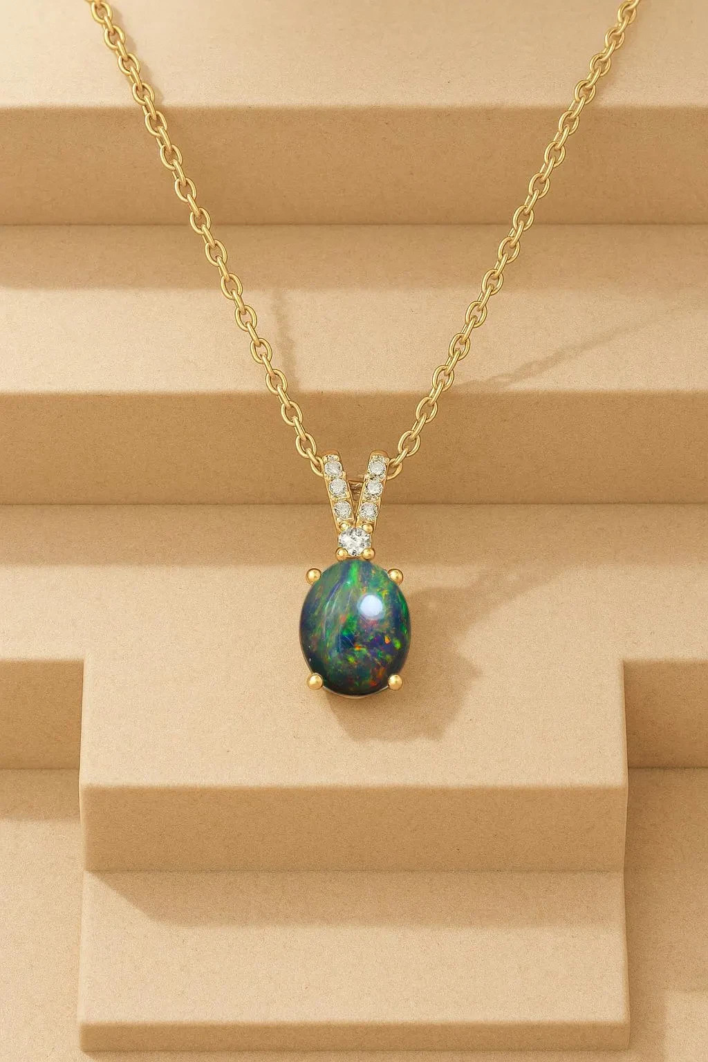 Multifire Black Opal Gemstone Pendant Necklace, Genuine Opal Gemstone Necklace