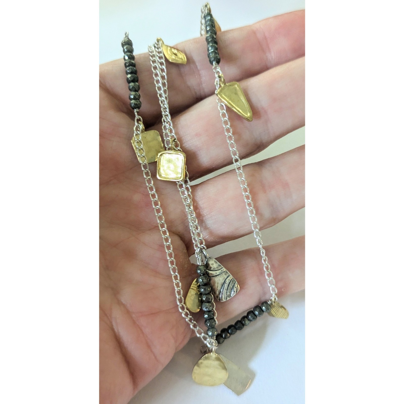 SILPADA Sterling Silver Brass & Pyrite PEDAL TO THE METAL Necklace 36″ N3026