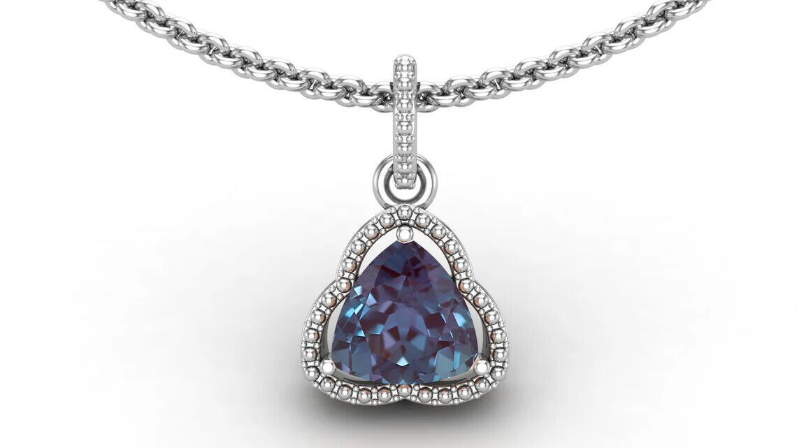 2Ct Trillion Simulated Alexandrite Solitaire Pendant 14KWhite Gold FN Free Chain