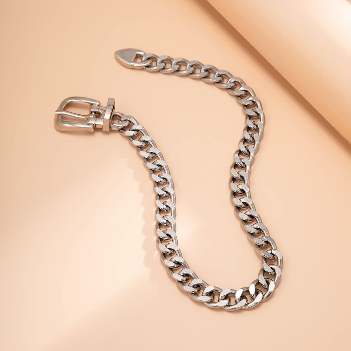 Silver Statement Belt Style Chunky Chain Choker Necklace for Women Punk Jewelry