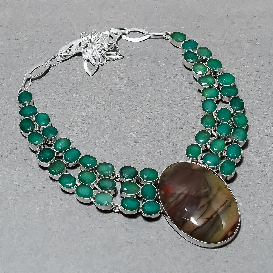 Imperial Jasper, Emerald 925 Sterling Silver Gemstone Gift Necklace 18″ RP 15389