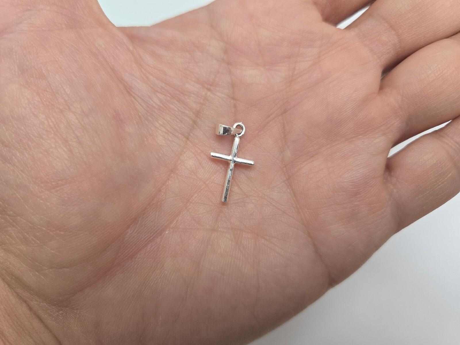 925 Sterling Silver Plain Beveled Cross Pendant 1 1/2 Inch (38mm) Tall