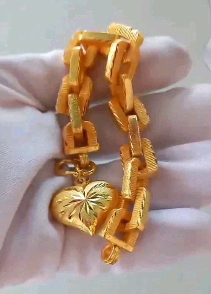 Thai Gold 24k Solid Bracelet Yellow Chain Pendant 5 Baht Jewelry Women 6.5-8 in