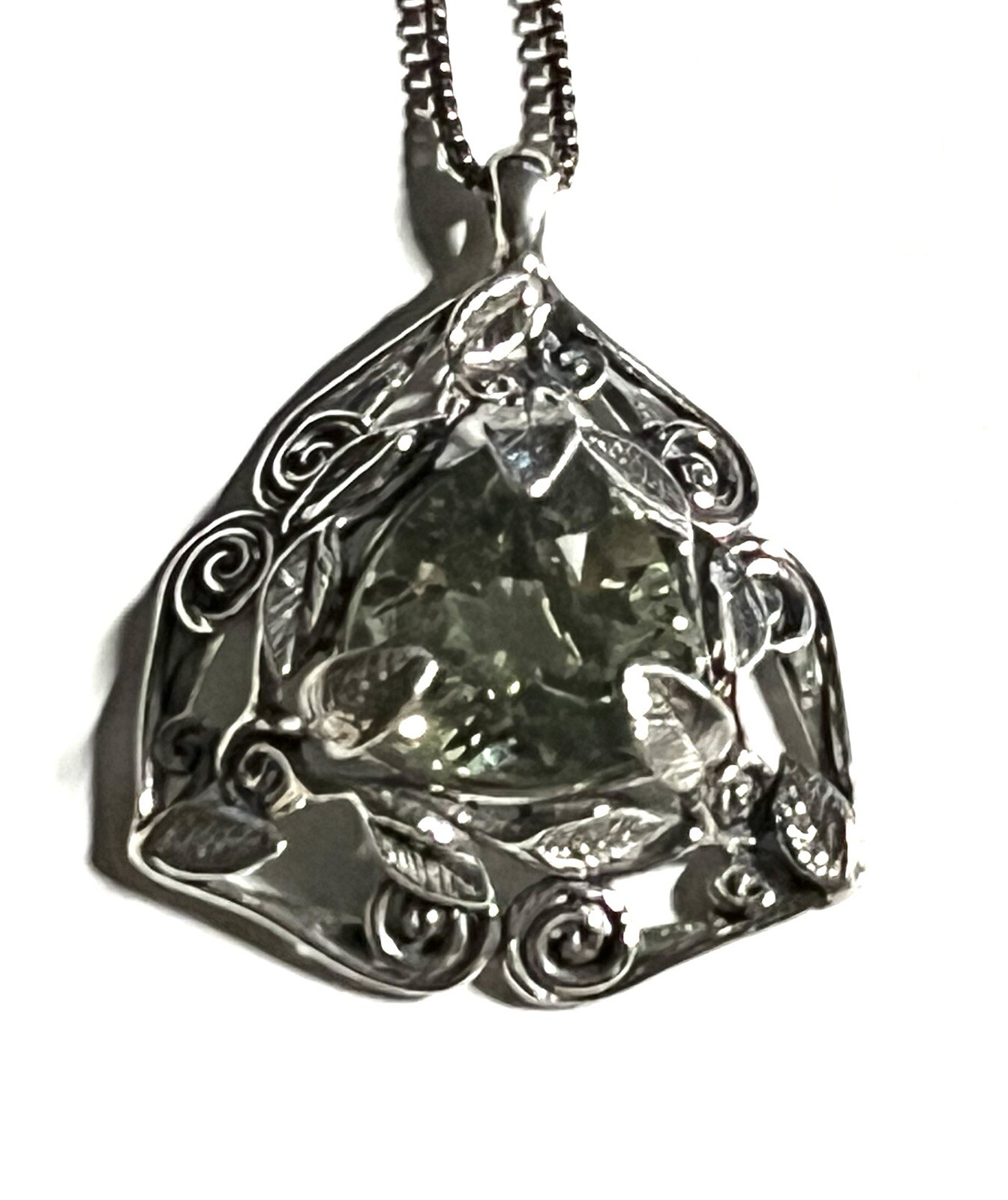 NWT Or Paz Sterling Silver 925 Trillion Prasiolite Pendant 18” Chain Israel PZ