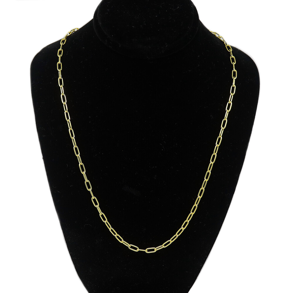 Solid 925 Sterling Silver Gold 3mm Paperclip Rolo Chain Necklace Made in Italy
