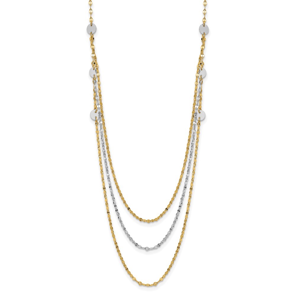 14k Two-tone Gold Triple Layer Polished Circles Fancy Necklace 18″