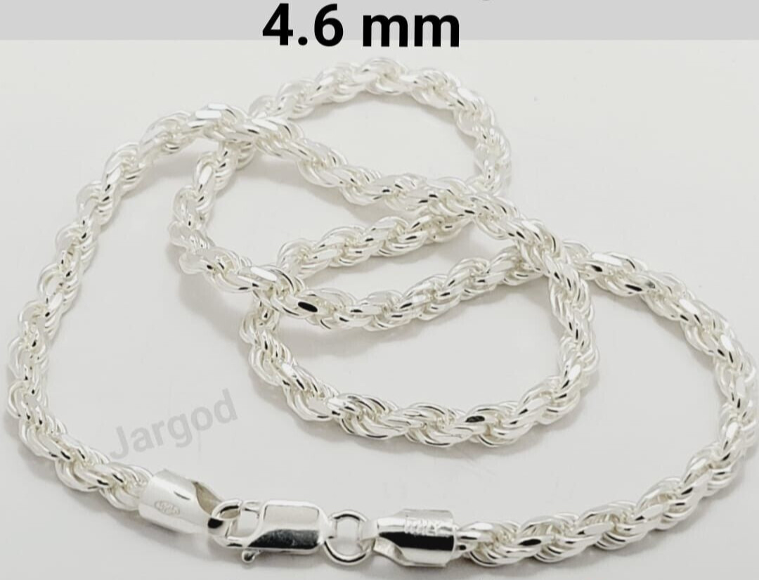 Real Solid 925 Sterling Silver Diamond Cut Rope Chain Necklace Italy Jargod