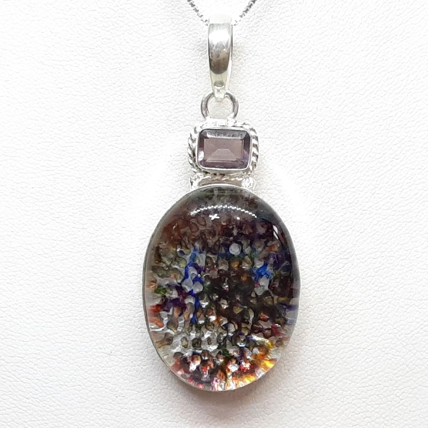 LARGE 43.70ctw Rainbow Quartz & Amethyst Silver Pendant 14.6g