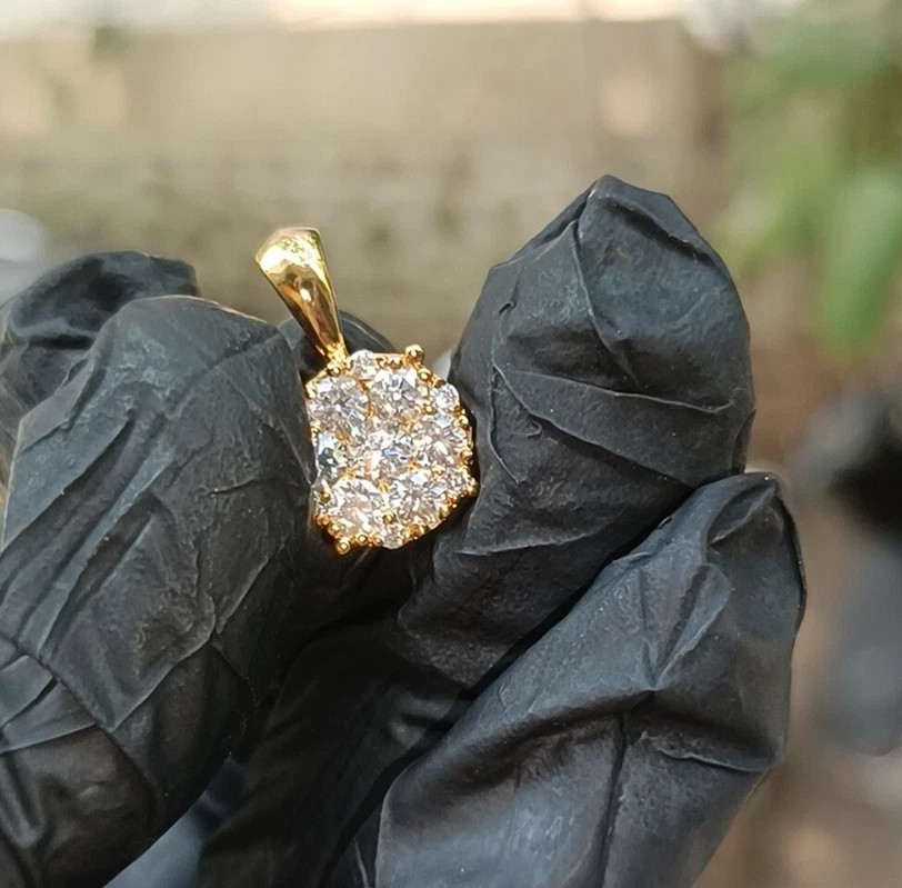 2Ct Round Cut Real Moissanite Cluster Pendant 14K Yellow Gold Plated