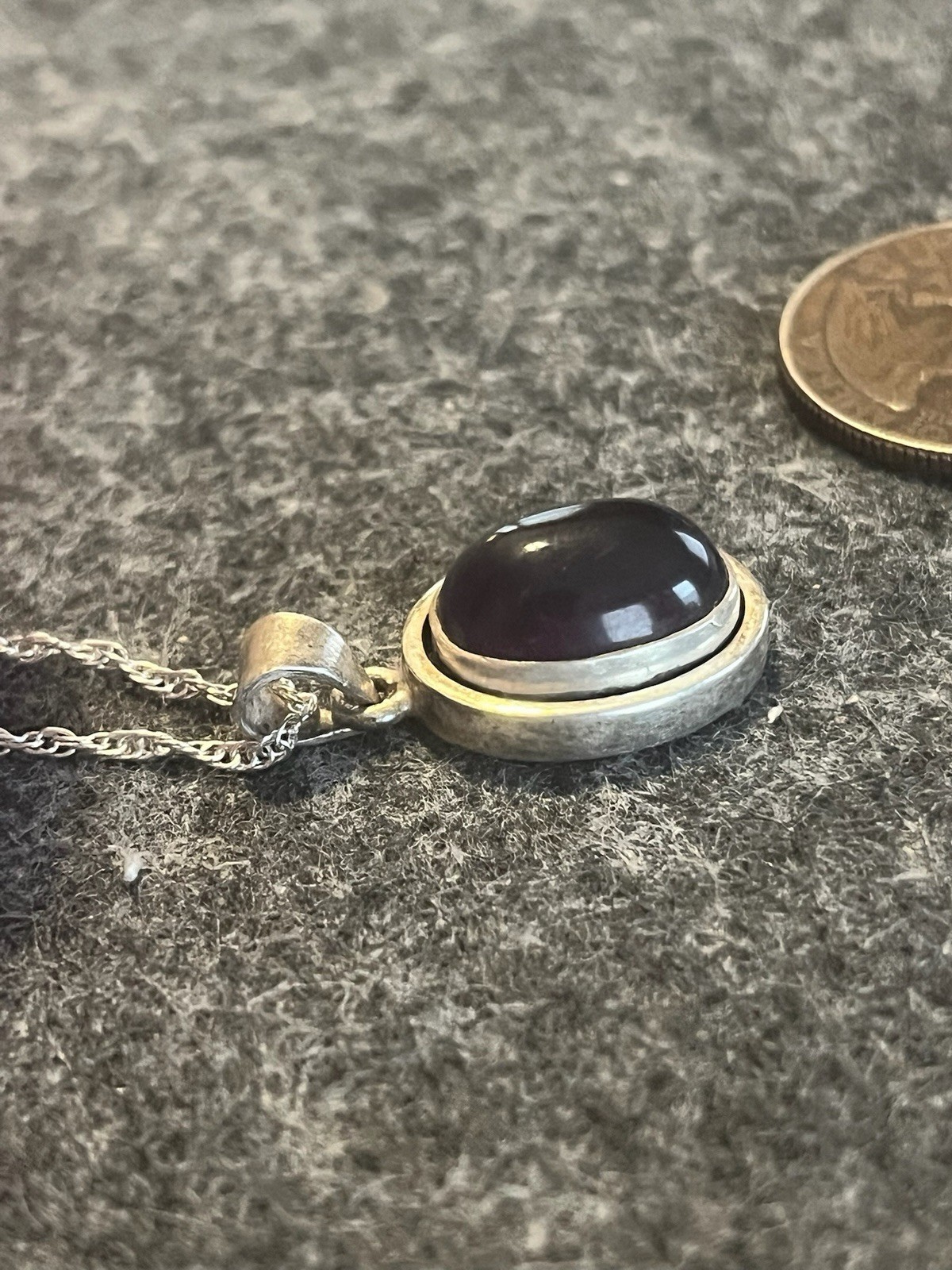 Signed Sterling Silver 925 Rope Chain Necklace w/ Oval Bezel Charm Pendant