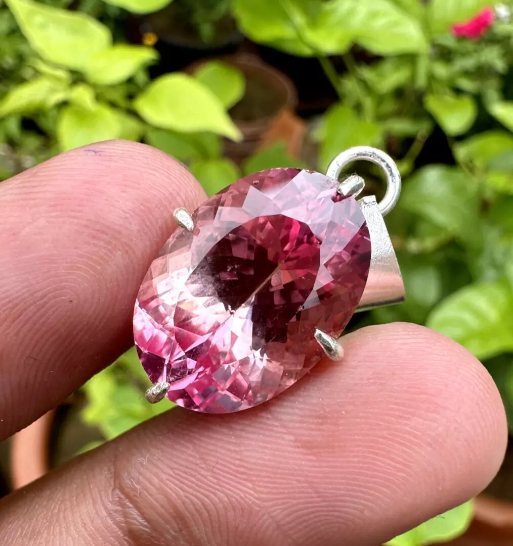 30 Ct Certified Natural Padparadscha Sapphire Gemstone 925 Solid Silver Pendant