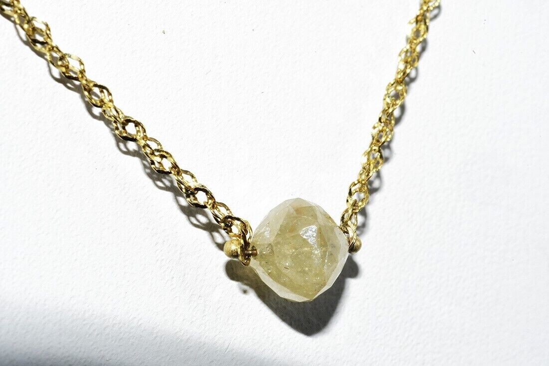 $2,100 .85CT NATURAL FANCY LIGHT YELLOW DIAMOND SOLITAIRE NECKLACE 14K GOLD