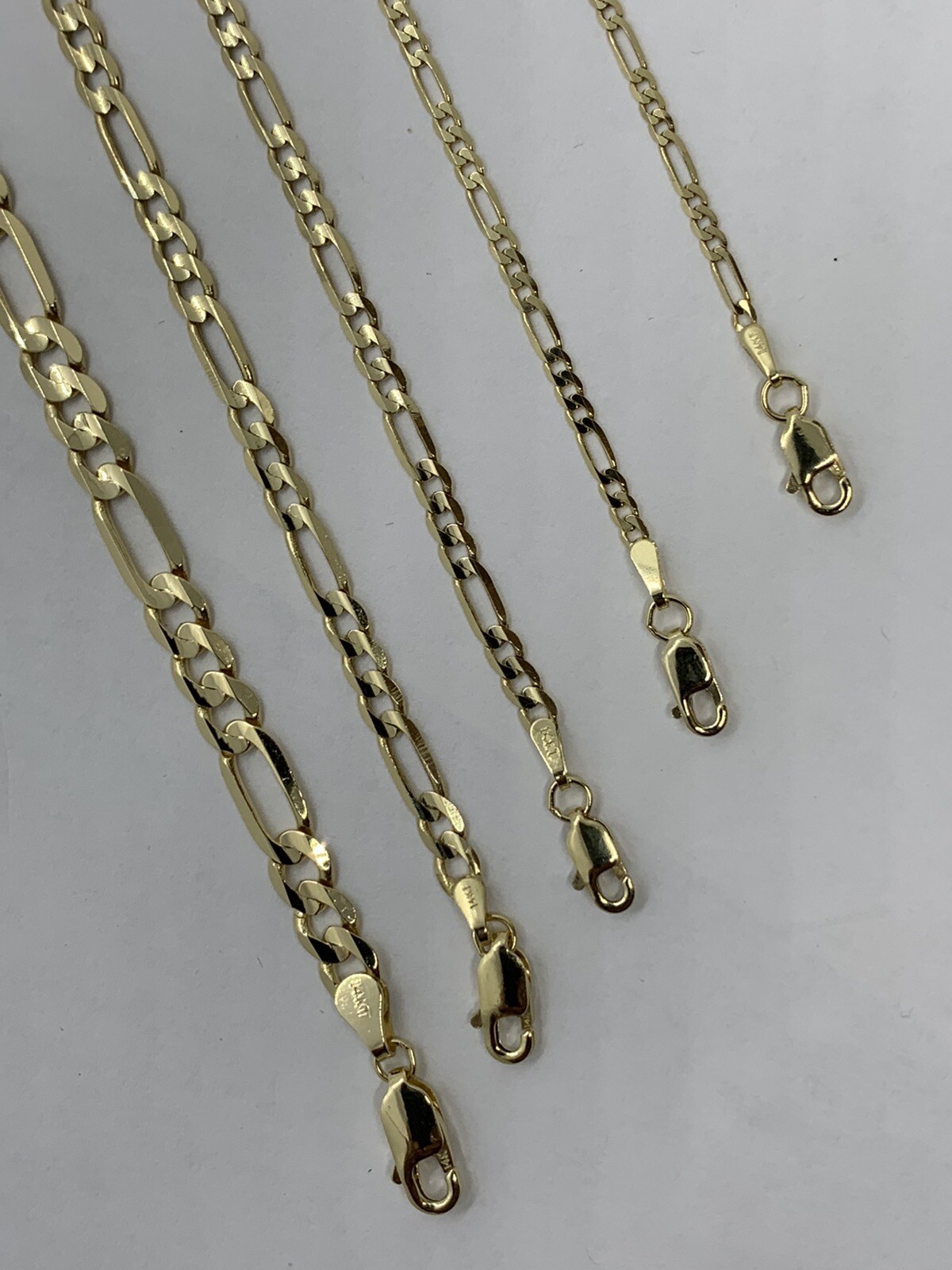 14K Solid Yellow Gold Figaro Link Chains Necklace Men’s/Women’s 2mm-5.5mm16”-30″