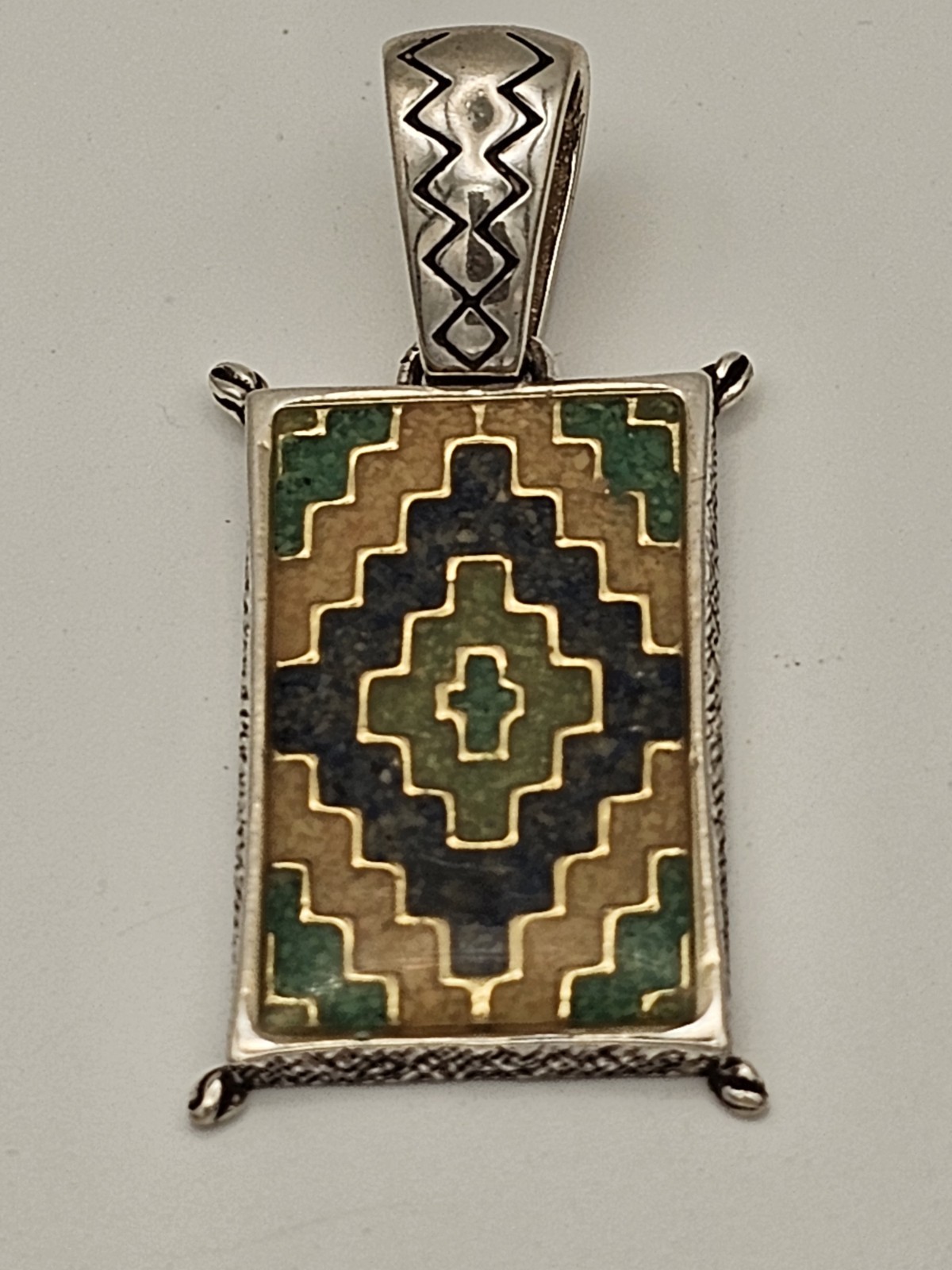 Carolyn Pollack Relios Sterling Silver Green/Blue/Gold Inlay Pendant , H33