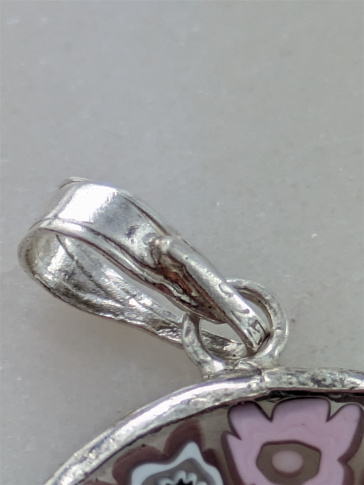 Vintage Solid Sterling Silver Pink and Red Millefiori Flowers Pendant 2 Grams