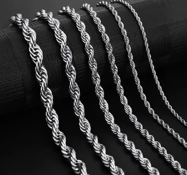 4mm Diamond Cut Solid 925 Sterling Silver Italian Rope Chain Men’s Necklace