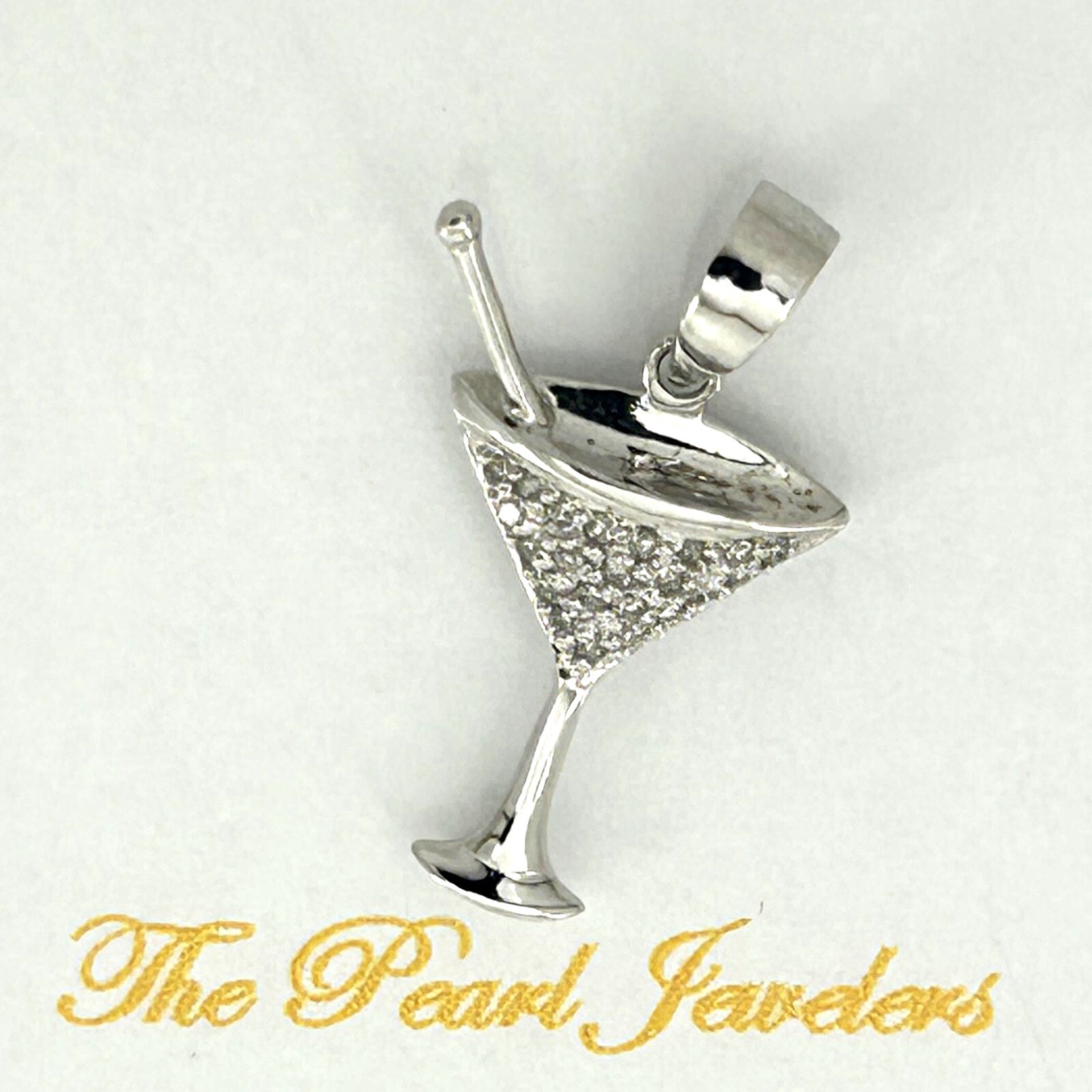 Beautiful Cocktail Cup Design 14kt Solid White Gold Diamond Pendant Necklace