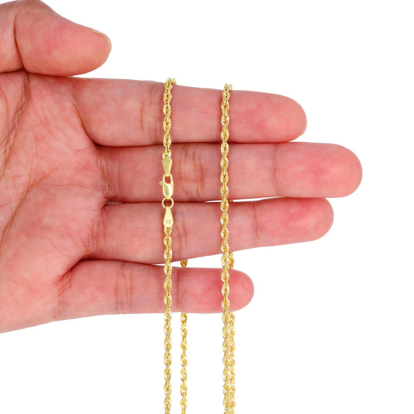 10K Yellow Gold Womens 2.5mm Rope Chain Laser Diamond Cut Pendant Necklace 16″