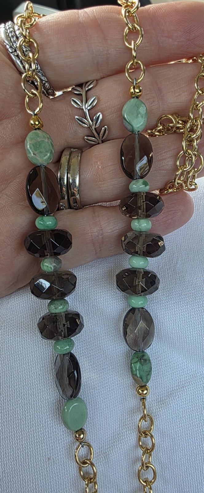 long Designer “BARSE” faceted Smoky Quartz or Jasper? Bronze Necklace adjustable