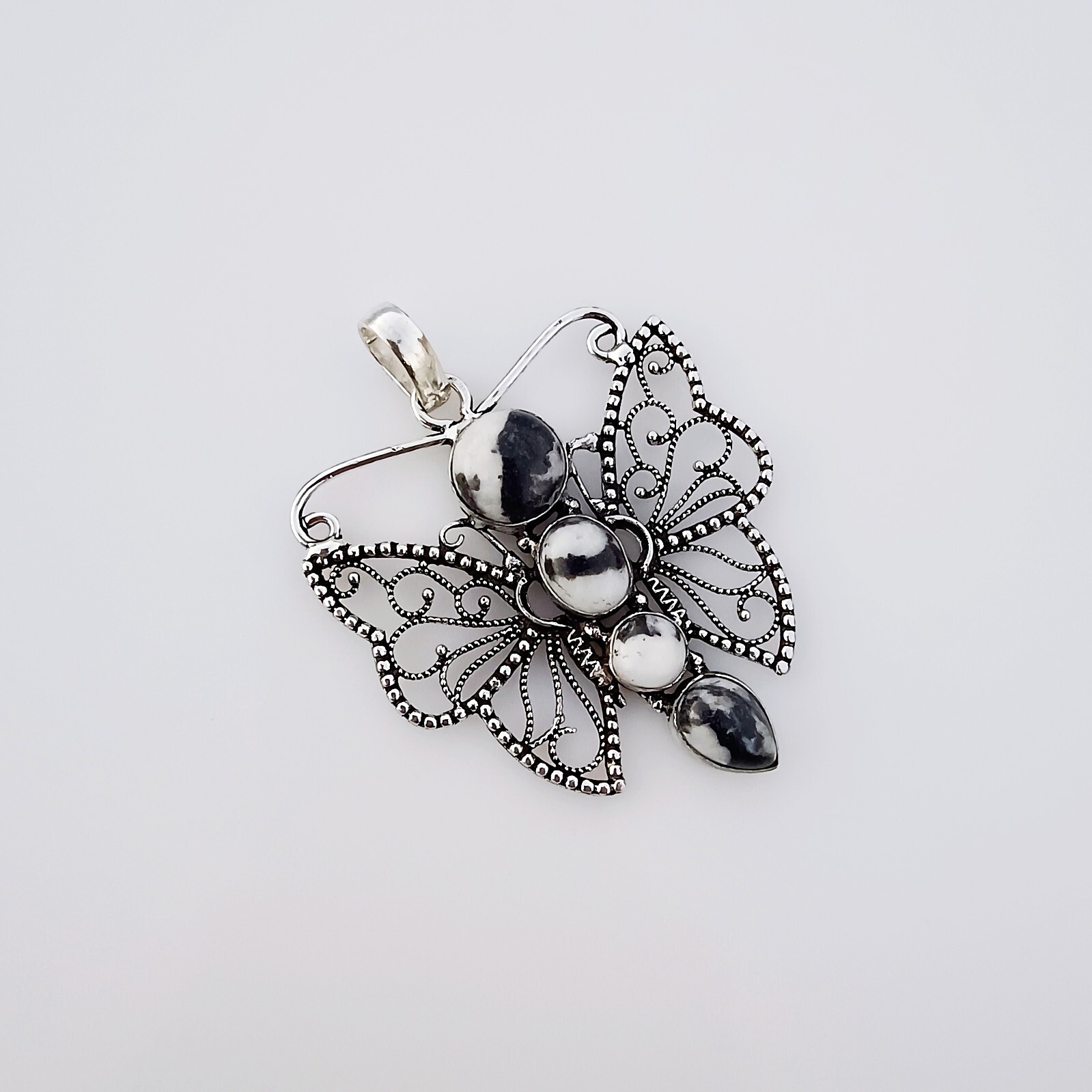 White Buffa Butterfly Pendant 925 Sterling Silver Natural Gemstone Jewelry 2.36″