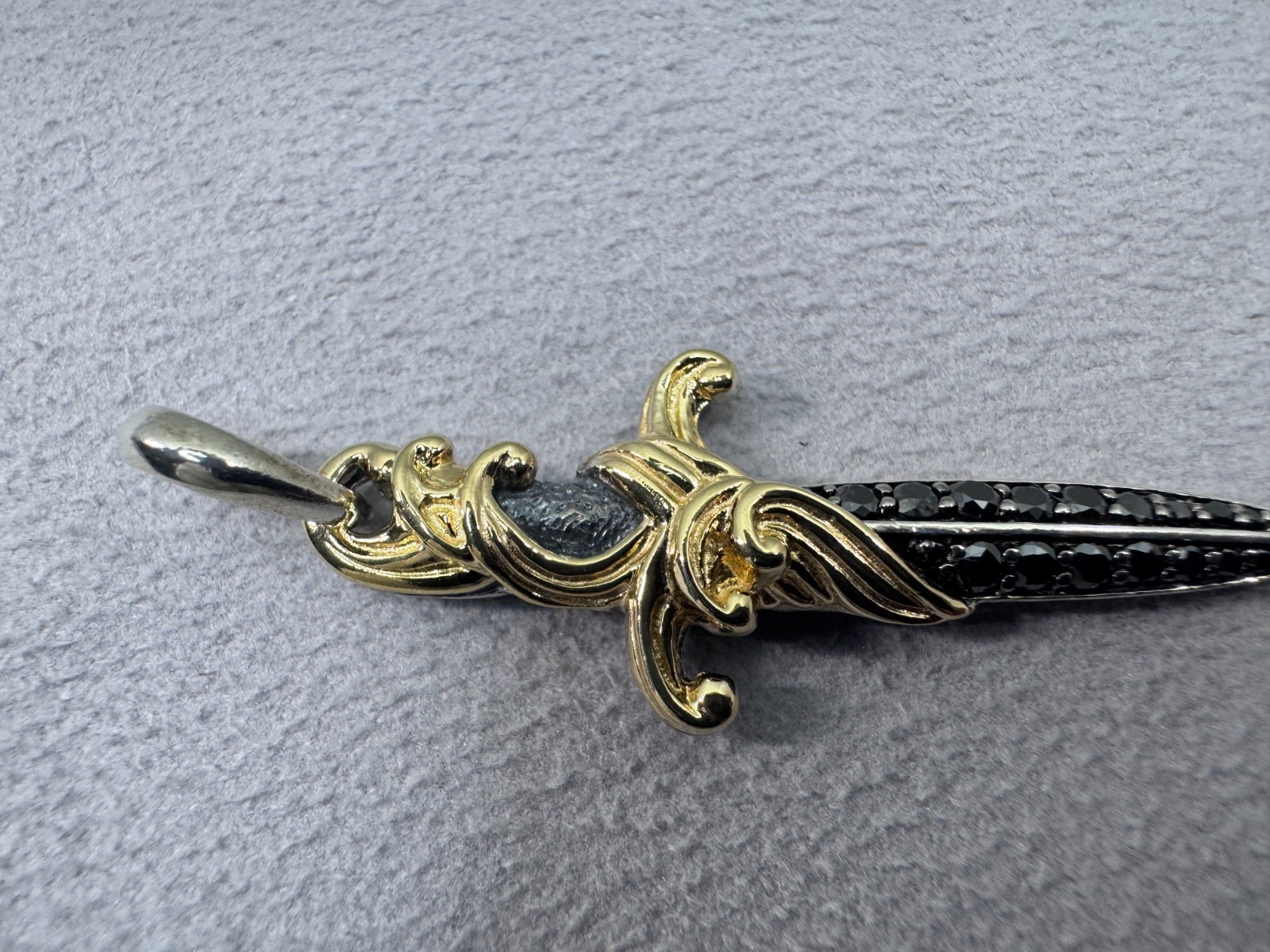 David Yurman Waves Dagger Amulet Pendant – Sterling w/ 18k Gold & Black Diamonds