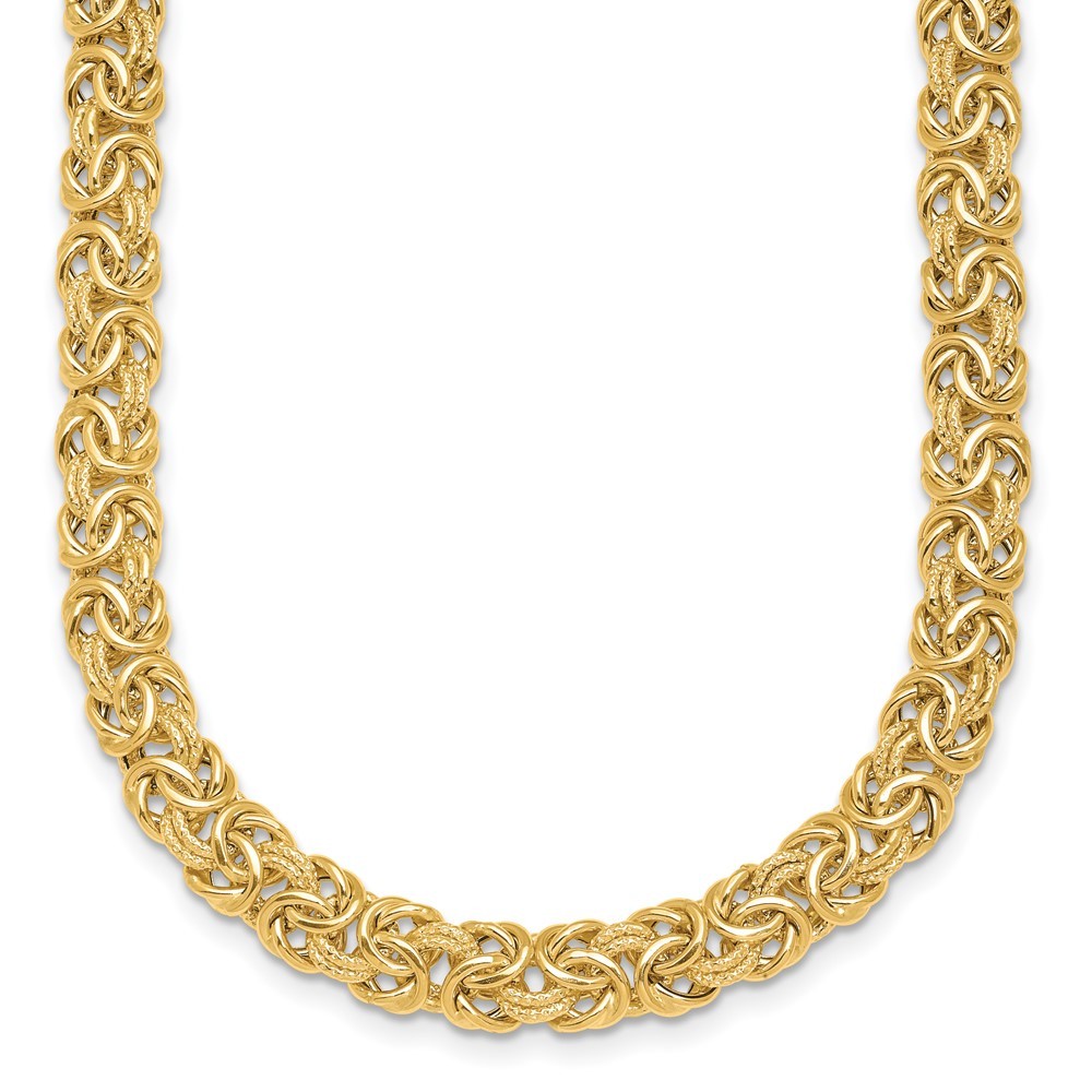 18K Yellow Gold Polished and Textured 7.5mm Byzantine Chain Necklace 16.5″