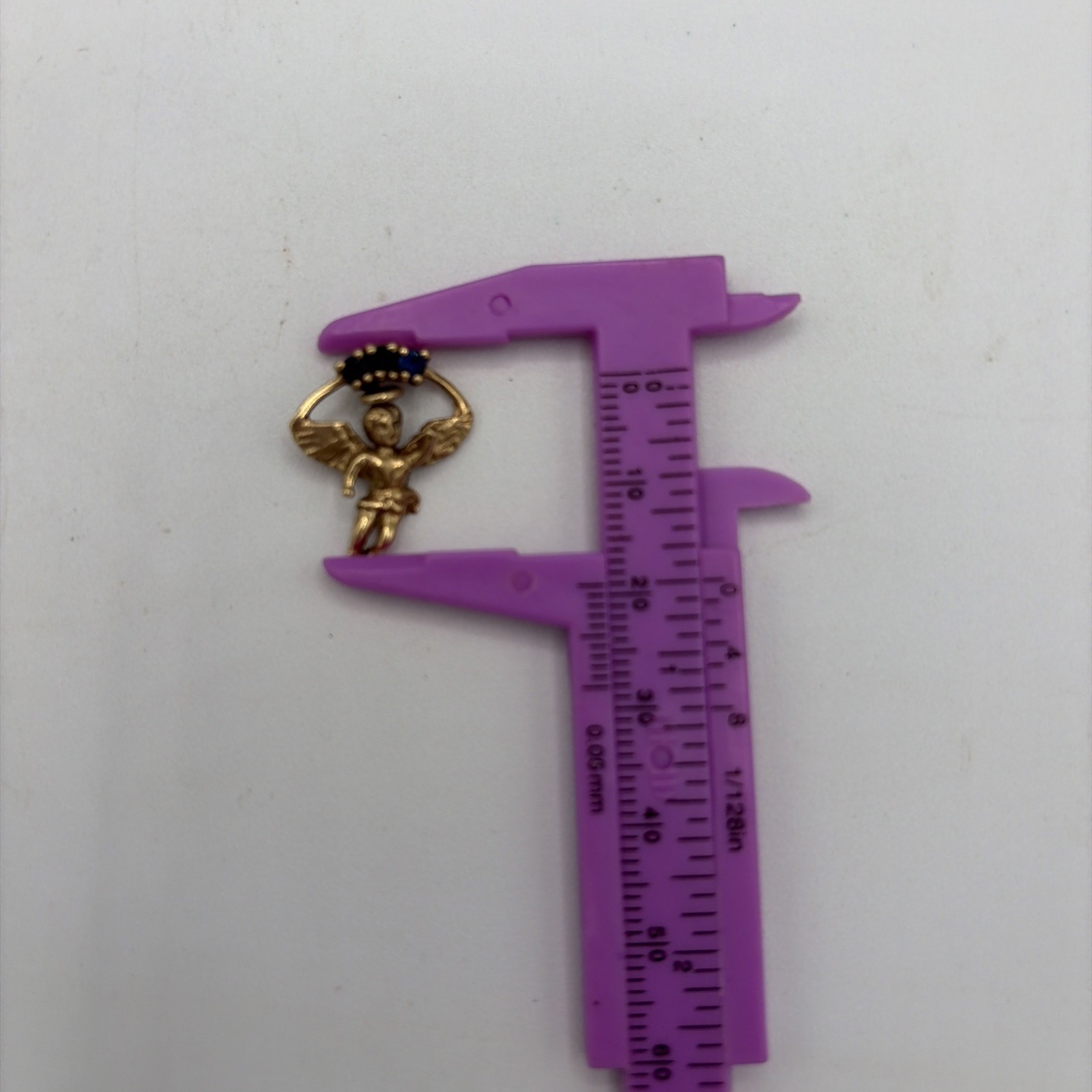 10k Yellow Gold Little Angel Charm Pendant Purple Green Blue Stones 1.8 grams