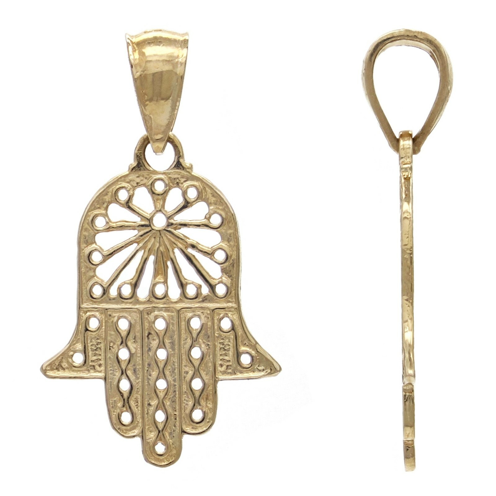 14k Yellow Gold Hand Of Fatima Hamsa Hand Charm Pendant 1 gram