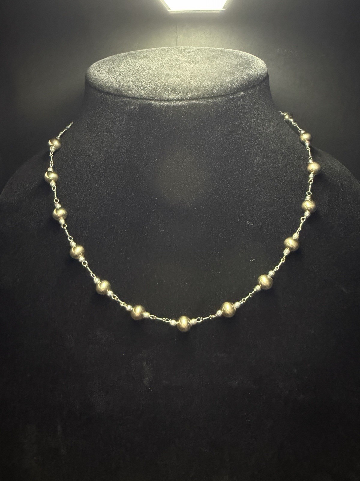 Bolivia 925 Sterling Silver Gold Vermeil Bead Station Necklace 18” 8g AU 925
