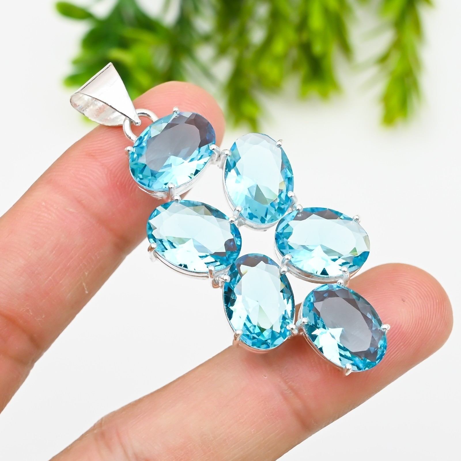 Blue Topaz Gemstone 925 Sterling Silver Pendant Handmade Jewelry Gift For Her
