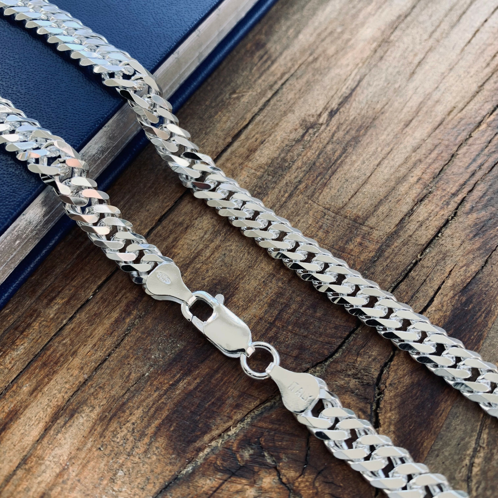 Real Solid 925 Sterling Silver Double Cuban Mens Boys Chain Bracelet or Necklace