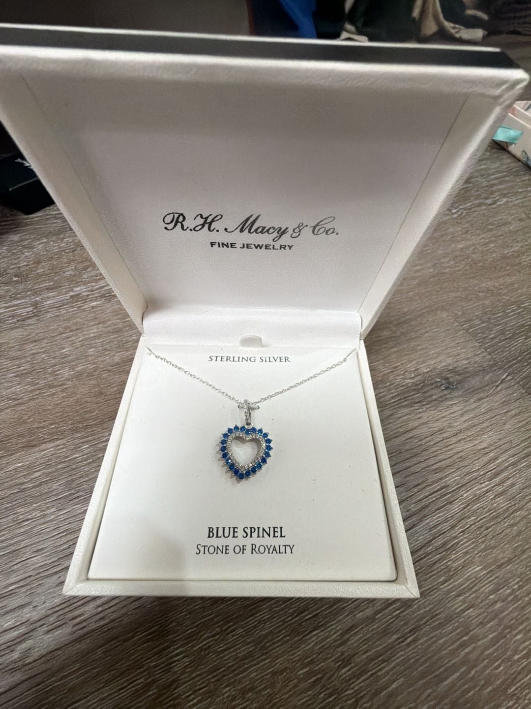 R.H. Macy & Co. Sterling Silver Blue Spinel and CZ Open Heart Pendant Necklace