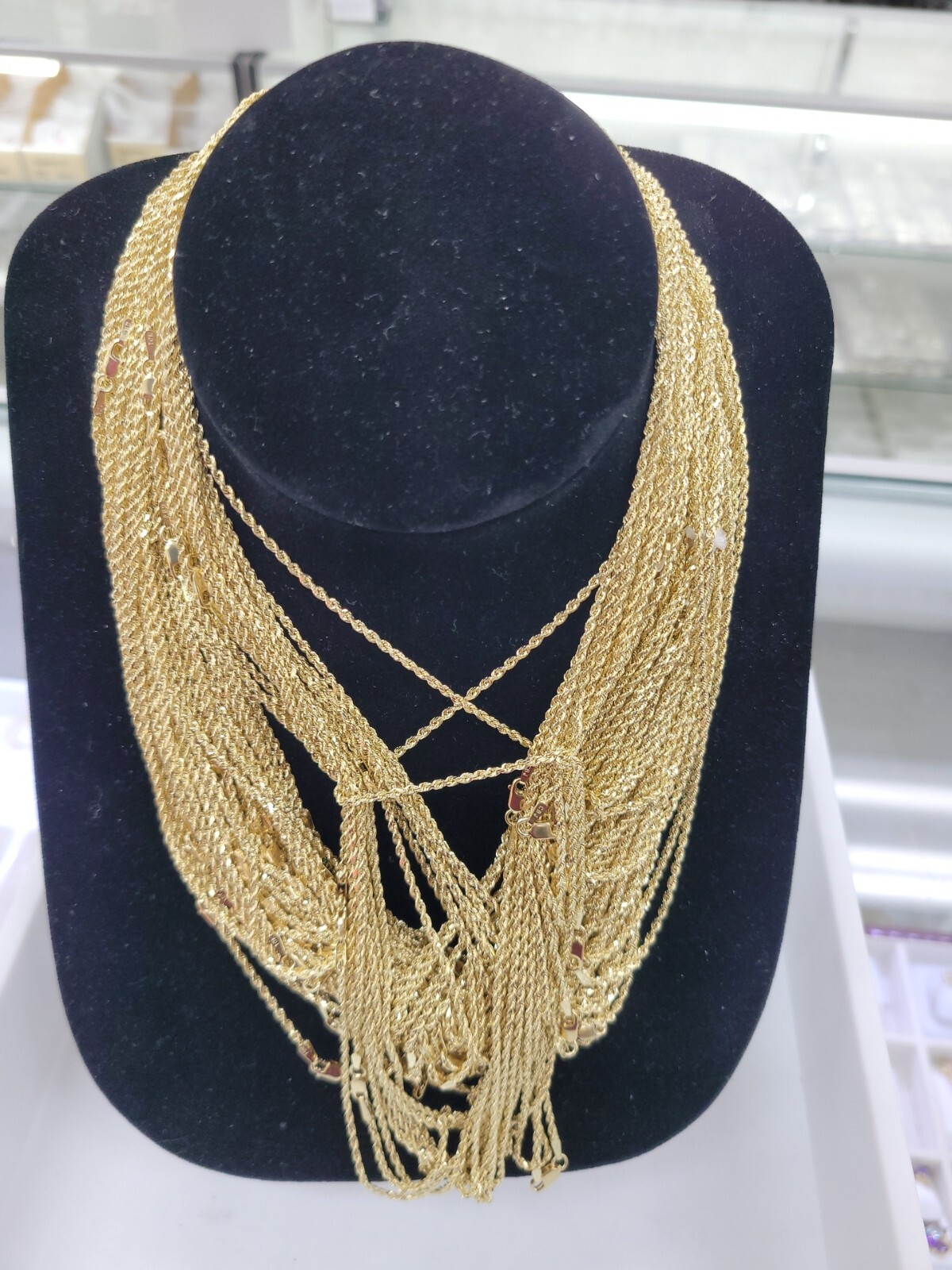 10KT Rope necklace Yellow Gold 1.5MM Premium Diamond Cut Lobster Lock REAL GOLD