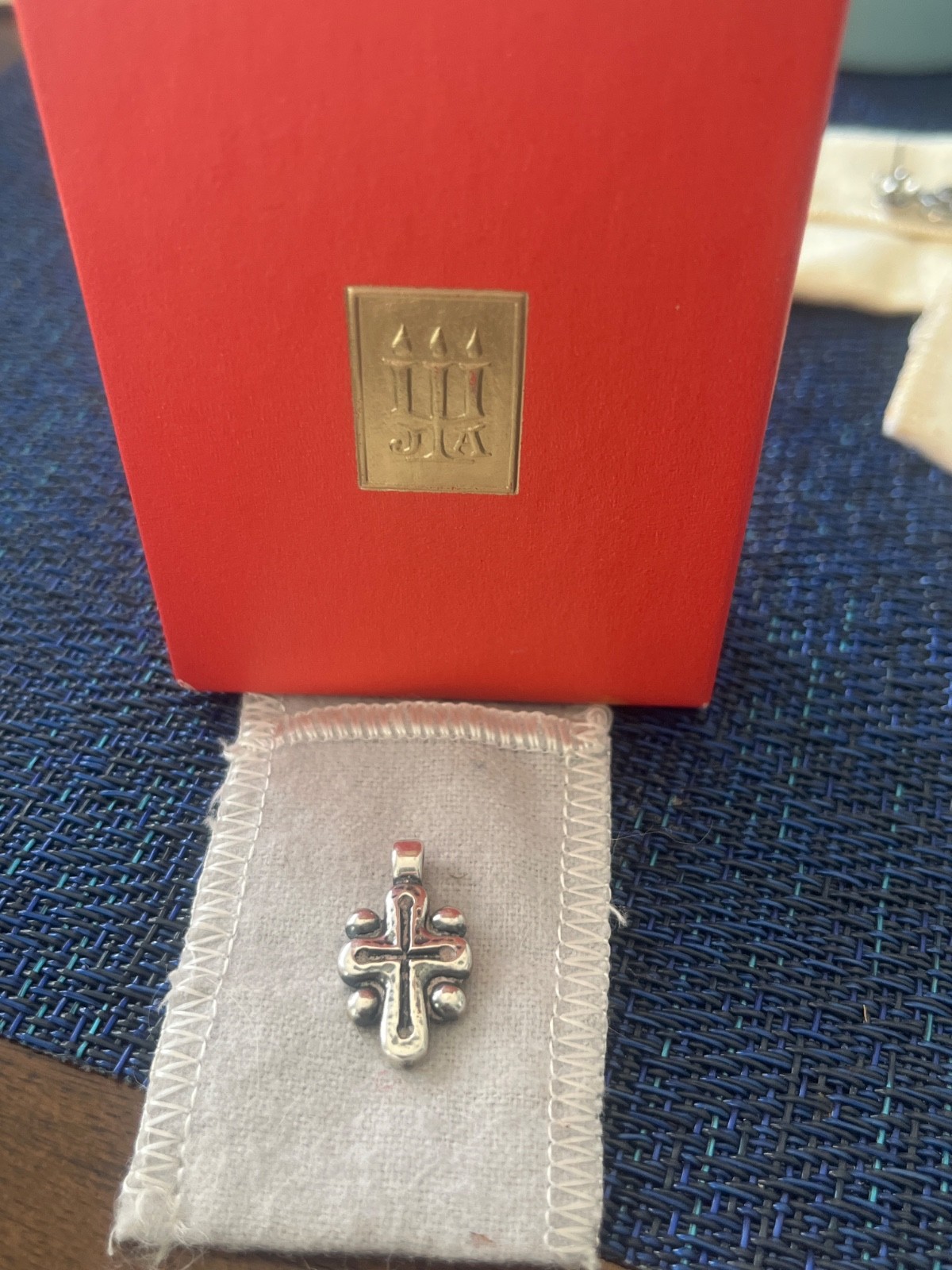 James Avery Retired Hammered Beaded Cross Small Charm Pendant In Sterling Silver