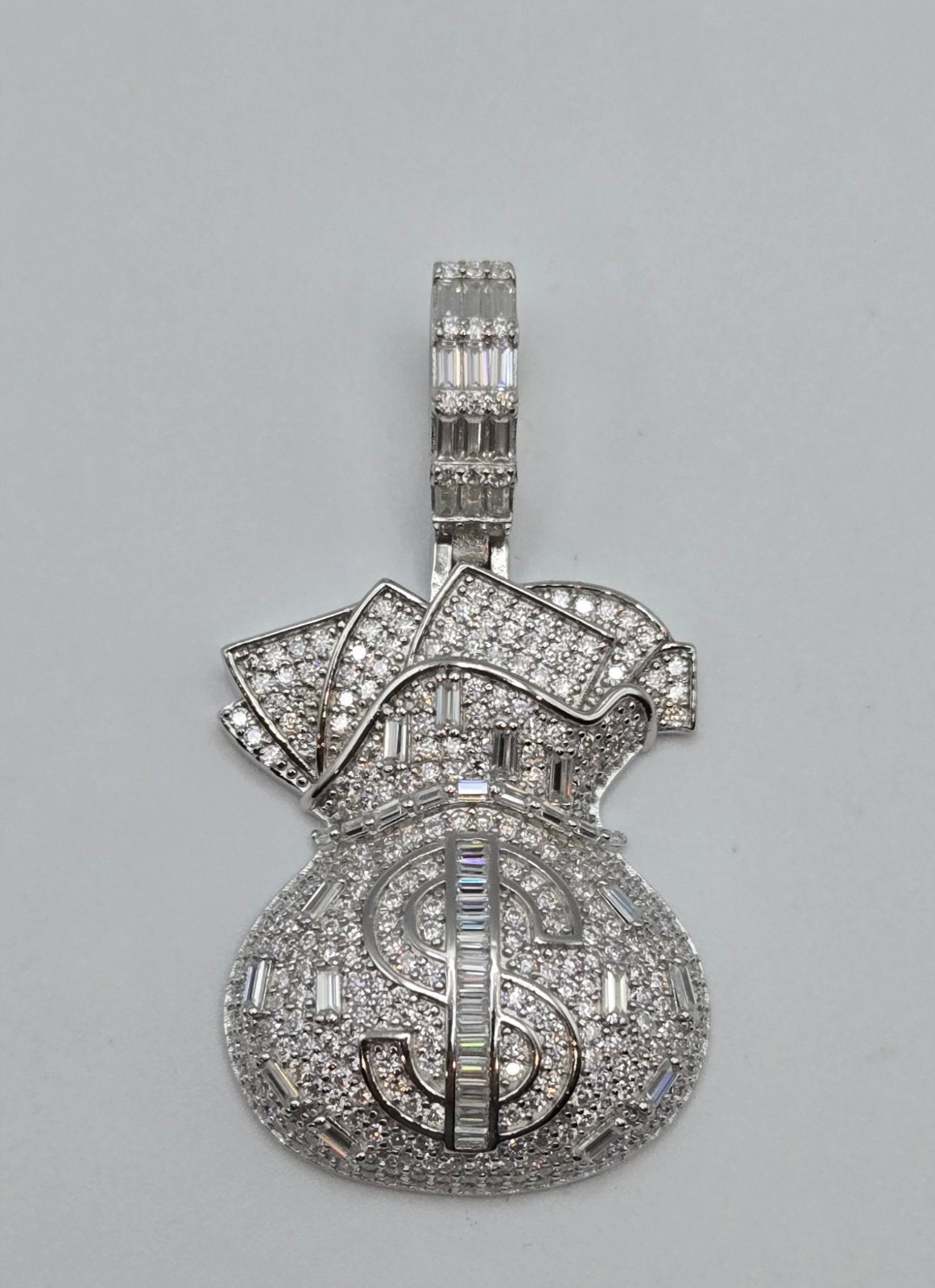 NEW Solid 925 Sterling Silver Money Bag Pendant 5.0CTW VVS1 Moissanite Iced