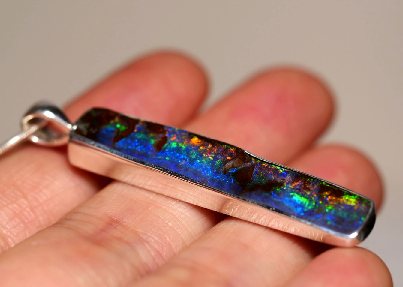 BIG Australia Natural Queensland Solid Boulder Opal Silver 925 Pendant Hallmark