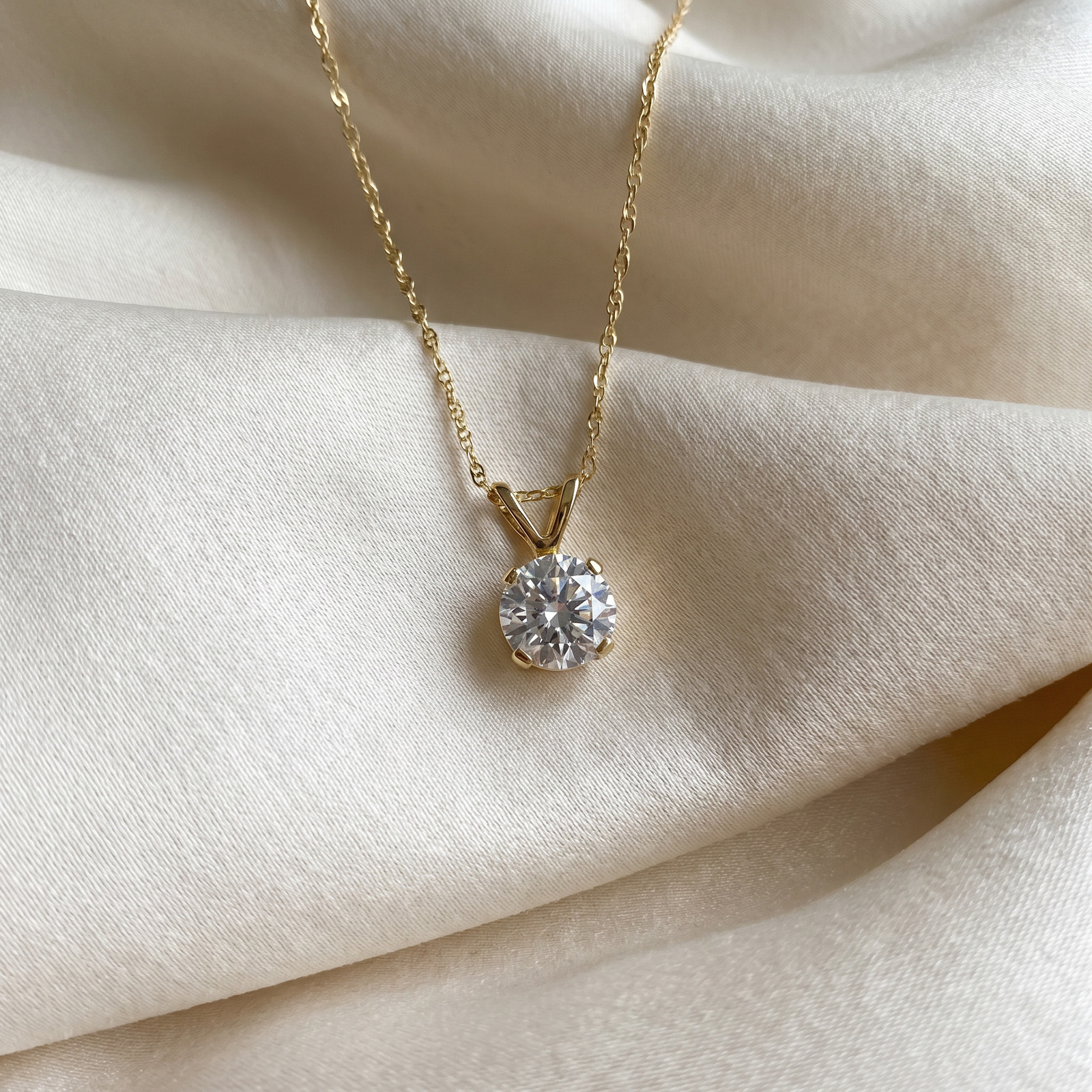 1/4Ct Diamond Round-Cut Solitaire Pendant Women’s 18″ 14k Yellow Gold Necklace