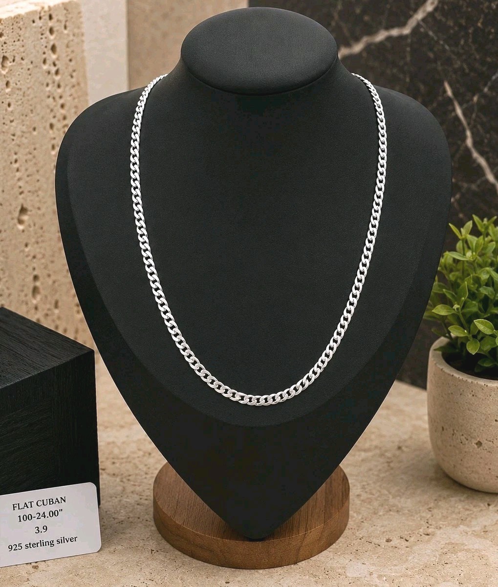 NWT Italy 925 Sterling Silver Flat Cuban Link Chain 24″ 10.1g 3.9mm Unisex