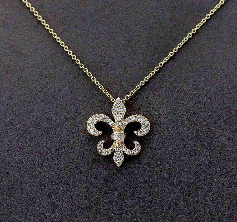 1.30 Ct Round Lab Created Diamond Fleur-de-lis Pendant 14k Yellow Gold Plated