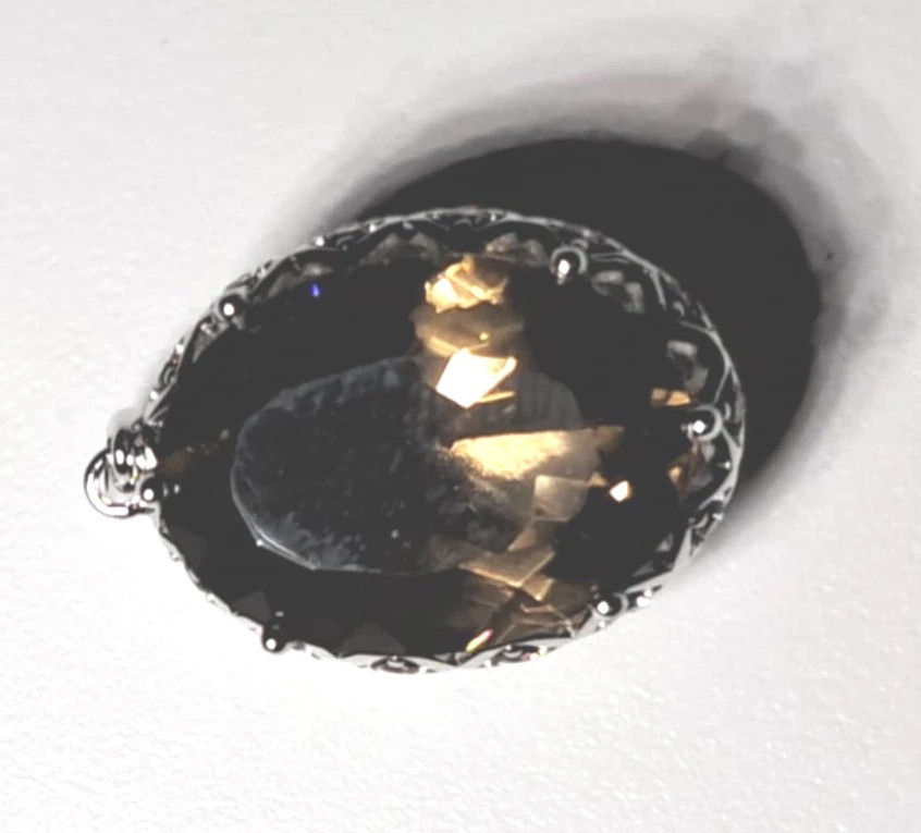 Jewelry Palace Huge 8ct Smoky Quartz Sterling Silver Pendant Necklace PEN169